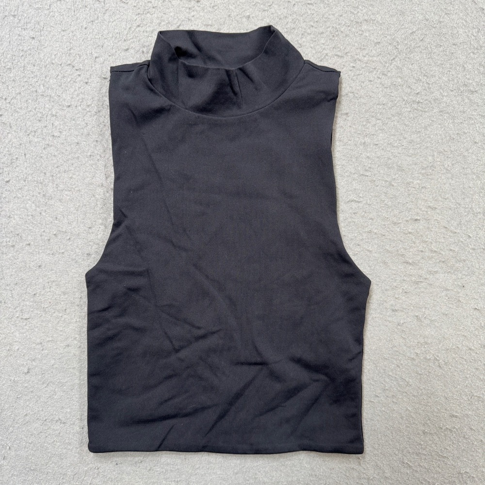 Babaton Aritzia Tank Top Women's 2XS Black Mockneck Sleeveless‎ Fitted Cropped